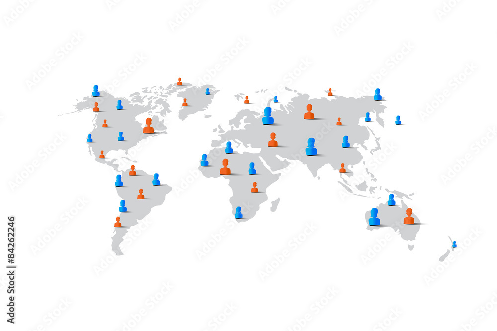 People man woman element on world map, network concept People man woman element on world map, network concept