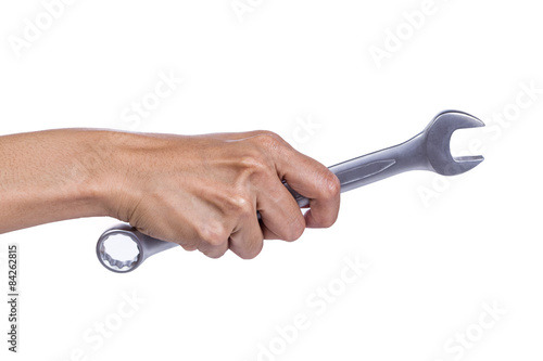 Canvastavla Mechanic hand hold spanner tool in hand isolated on white