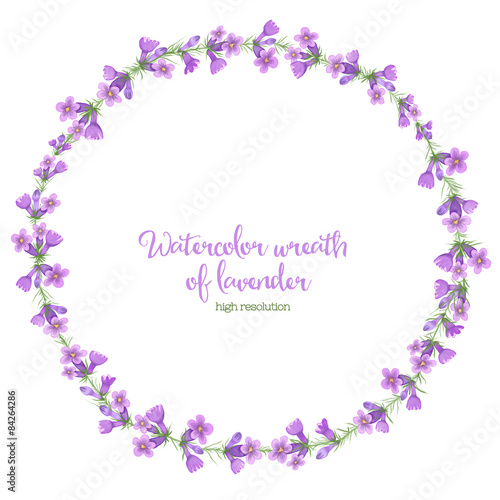 Watercolor wreath of lavender. © chelovector