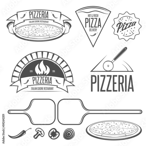Pizza labels, badges and design elements. Vintage style.
