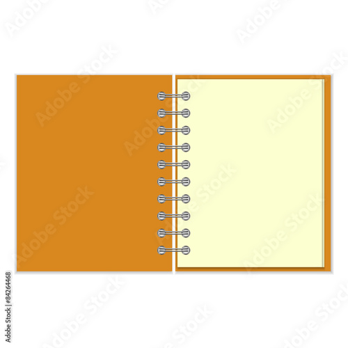 Open empty notebook with orange cover