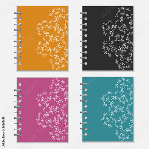 Set of colorful notebook covers with flower design