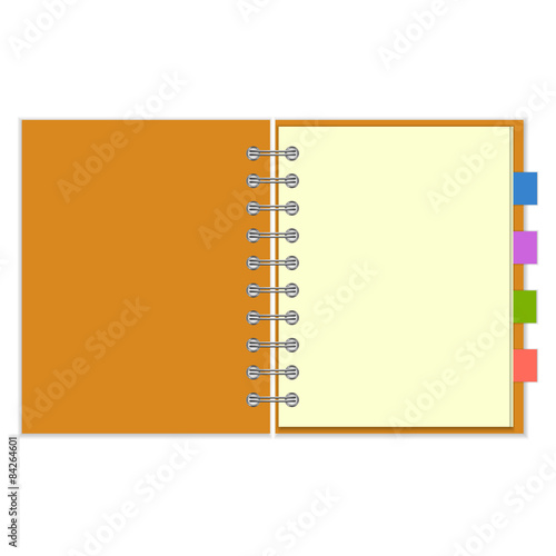 Blank spiral notebook with colorful bookmarks