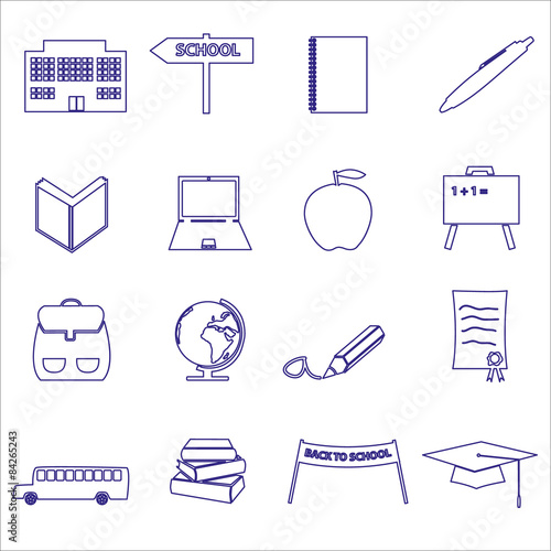 simple blue outline school icons set eps10