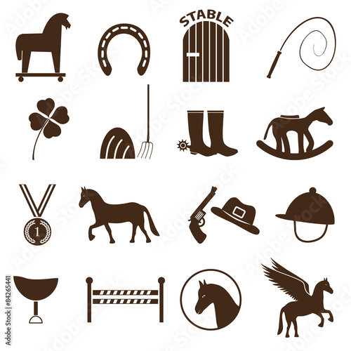 brown simple horse theme icons set eps10