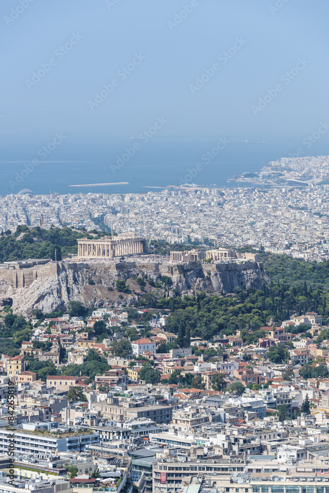 The Parthenon on the ancient Acropolis in Athens taken from the