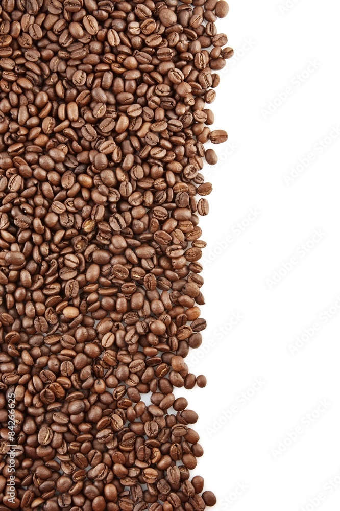 Left side frame of coffee beans on white background Left side frame of coffee beans on white background