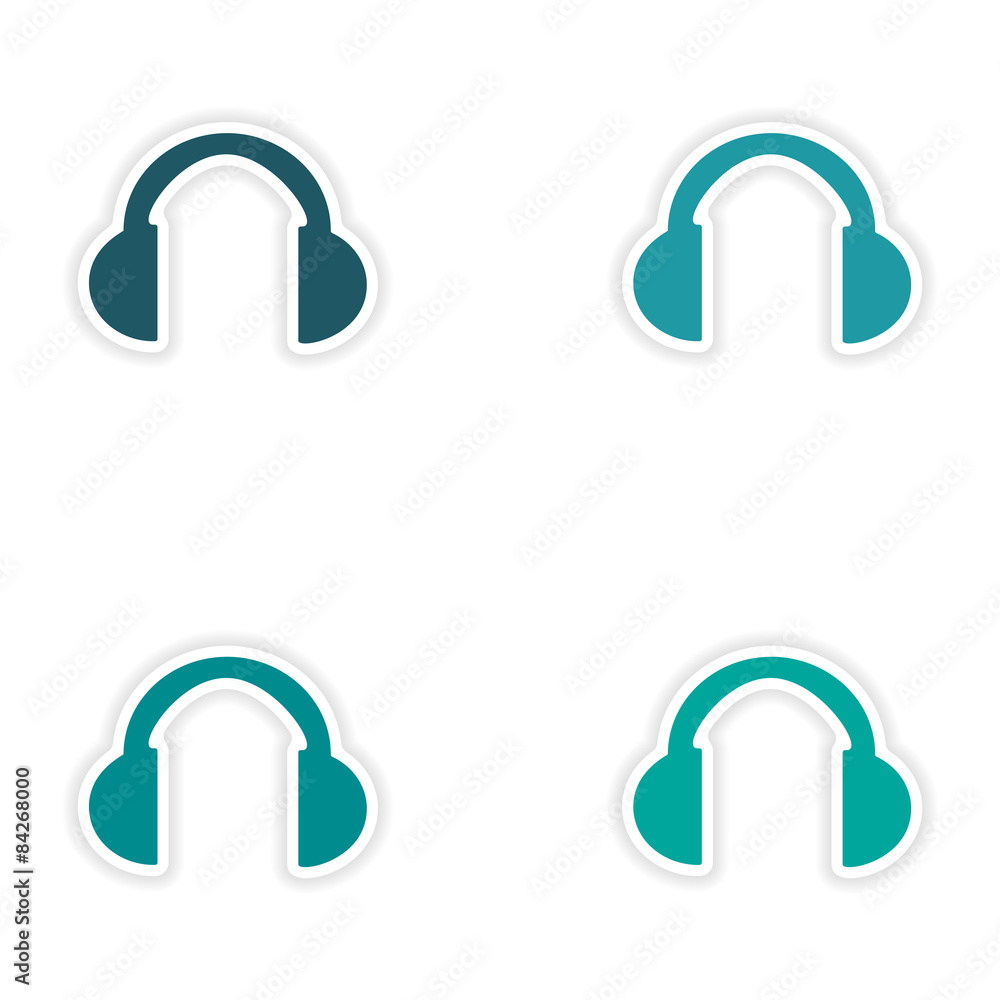 assembly realistic sticker design on paper headphones assembly realistic sticker design on paper headphones