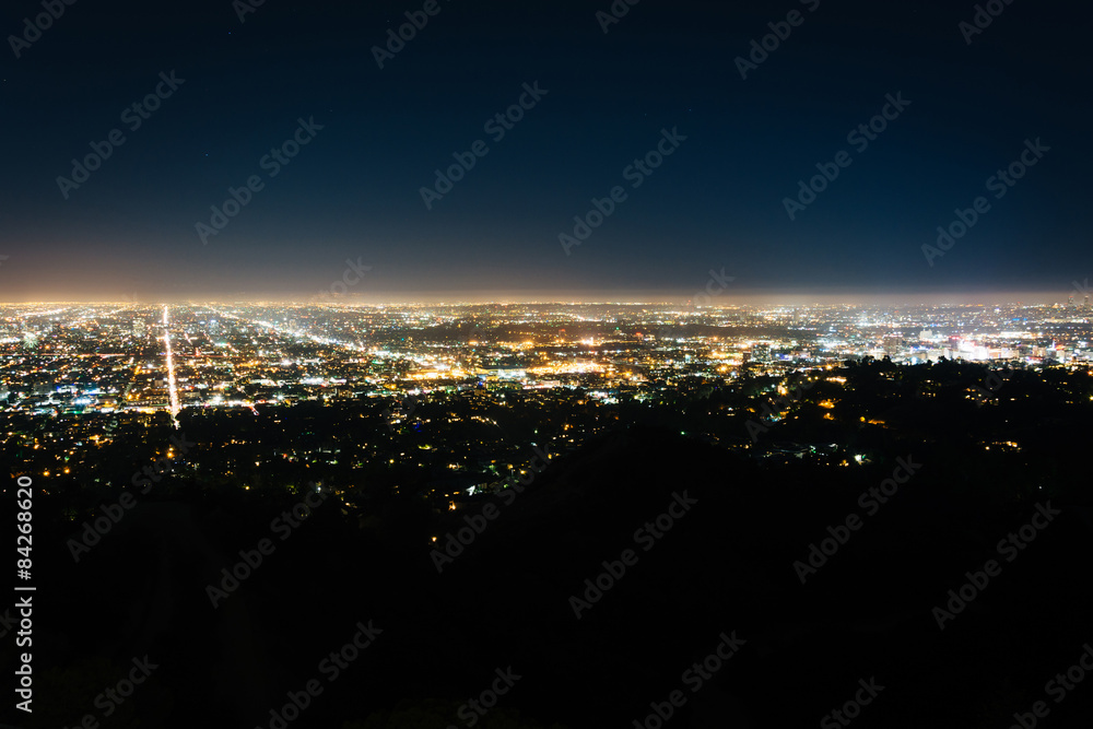View of Los Angeles at night, seen from Griffith Observatory, in