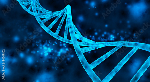 double helix of the DNA in blue background photo