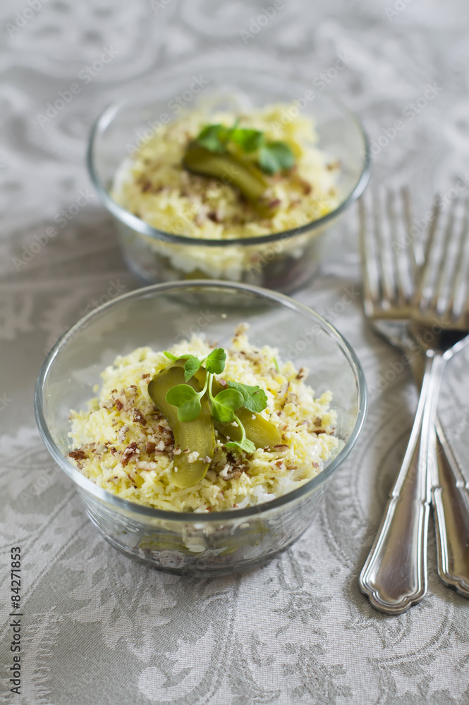Russian salad with meat and pickles Russian salad with meat and pickles