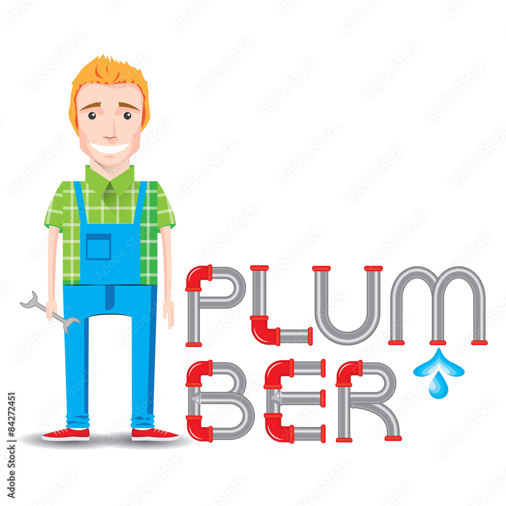 Cartoon Plumber. Flat logo design. Cartoon Plumber. Flat logo design.