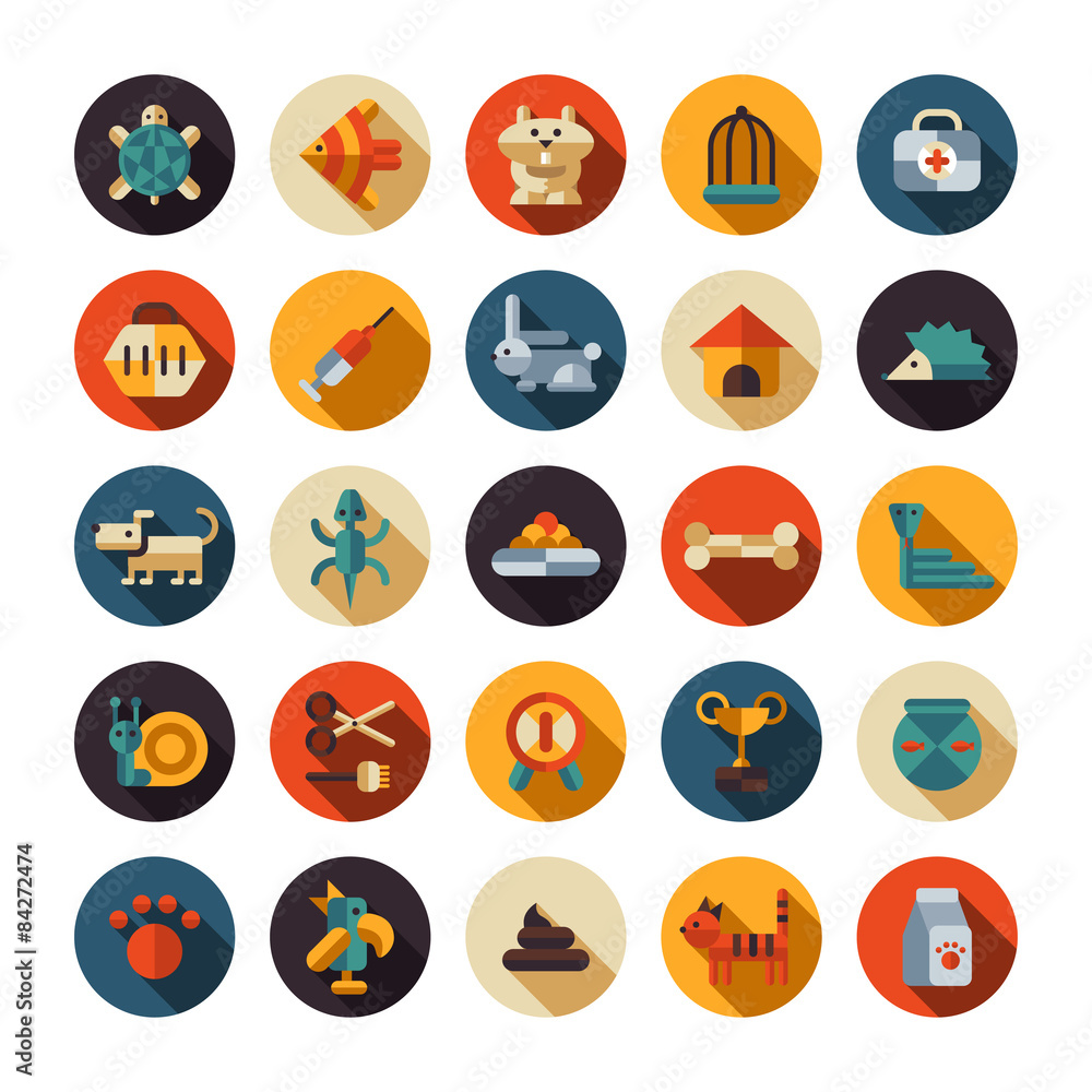Set of flat design pet shop icons Set of flat design pet shop icons