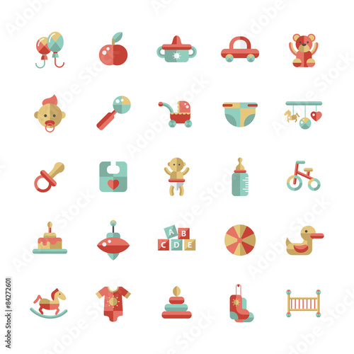 Set of flat design pastel cute baby icons