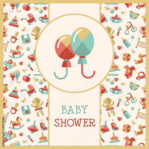 Illustration of flat design cute baby shower template