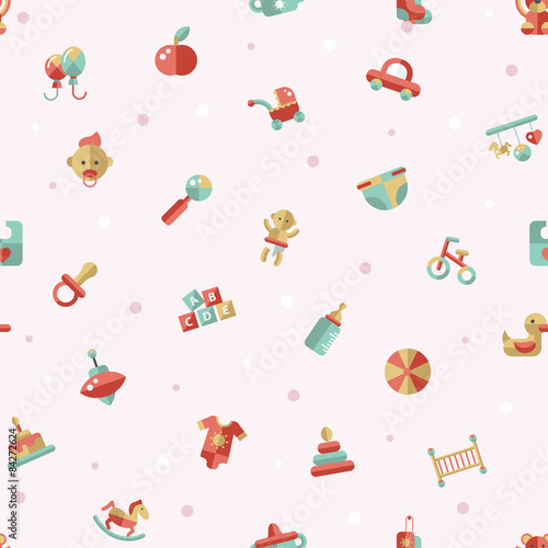 Illustration of flat design cute baby pattern with icons