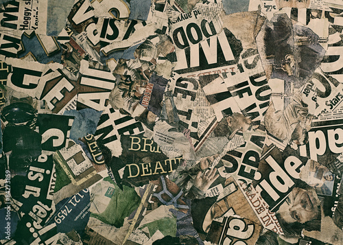 Creative Vintage Background Made of Torn Newspaper Pieces