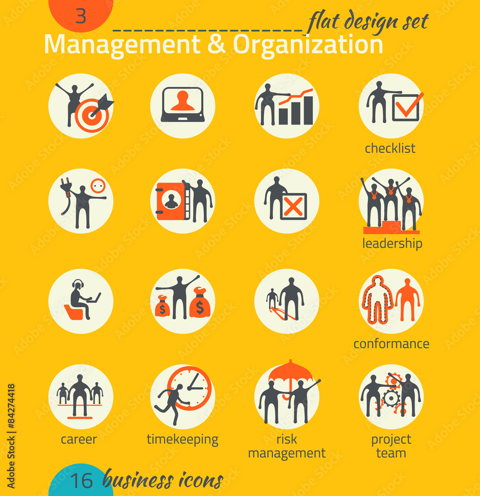 Business icon set. Management, human resources, marketing, e-com