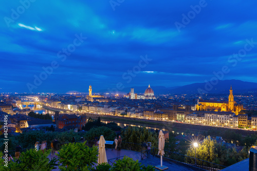 Famous view of Florence at night, Italy