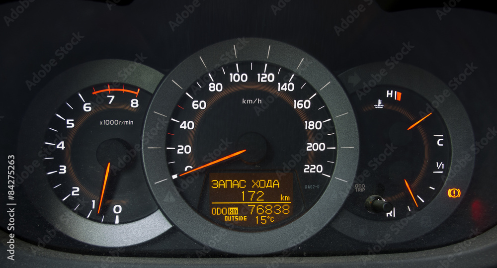 Fototapeta premium Modern car interior with dashboard and cockpit details