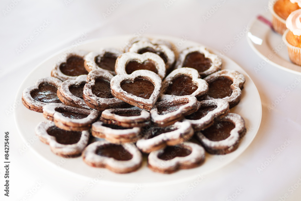 Heart shaped buscuits on the plate Heart shaped buscuits on the plate