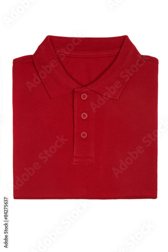 Neatly folded red polo shirt isolated on white background