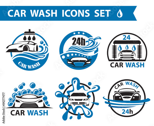 set of six car wash icons 