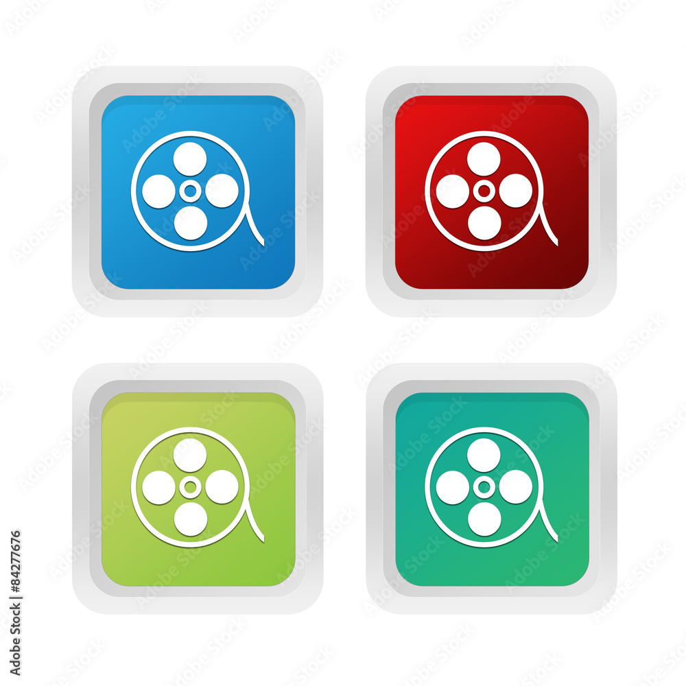 Set of squared colorful buttons with movie symbol