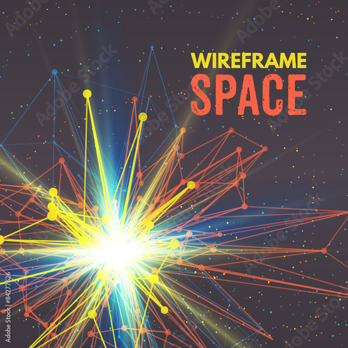 Wireframe mesh polygonal element. Star with connected lines and