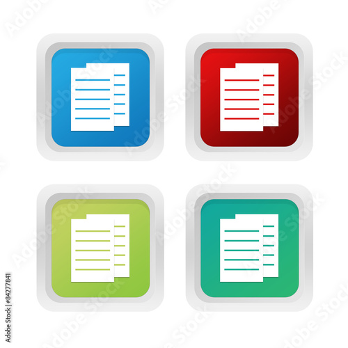 Set of squared colorful buttons with documents or news symbol