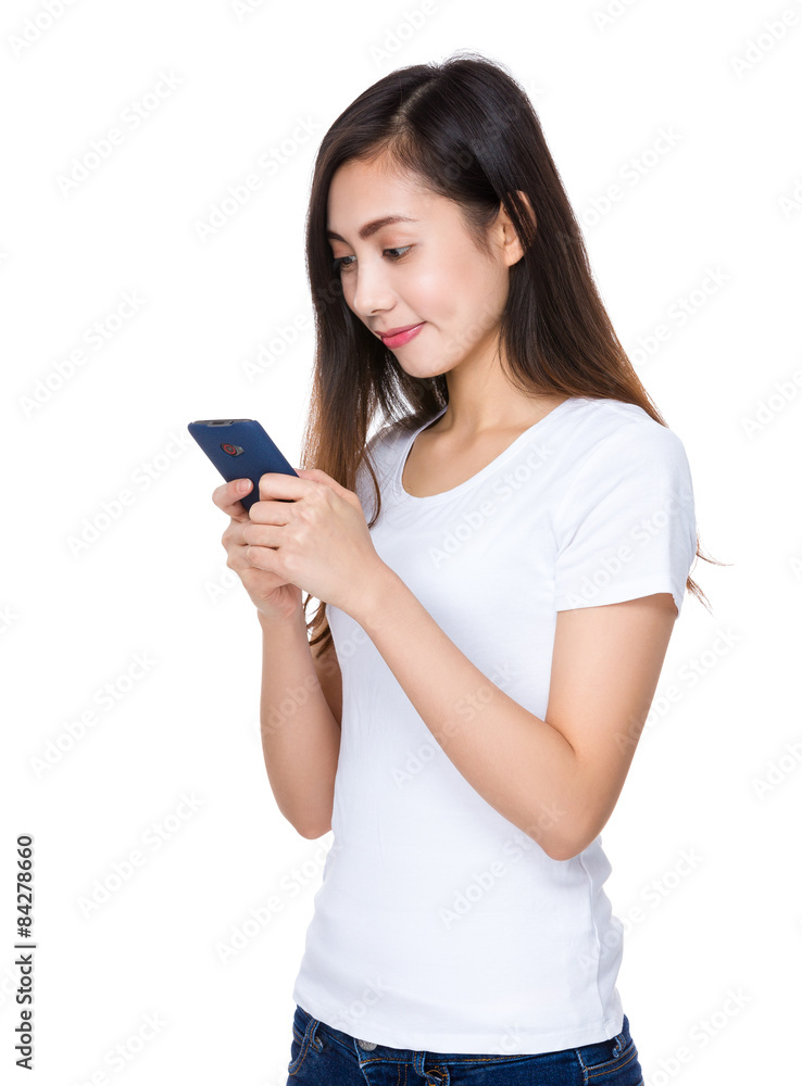Young woman read the email on mobile phone Young woman read the email on mobile phone