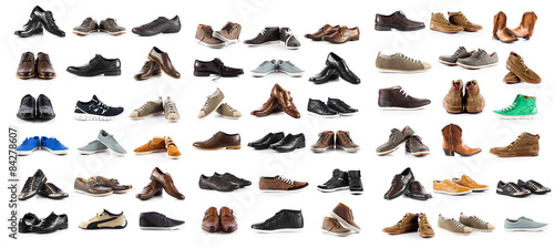 Fényképezés Collection of male shoes over white background