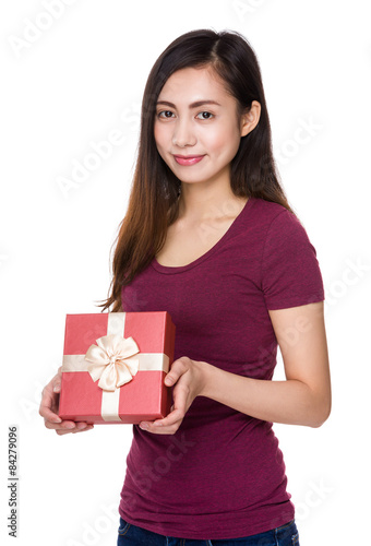 Woman show with giftbox