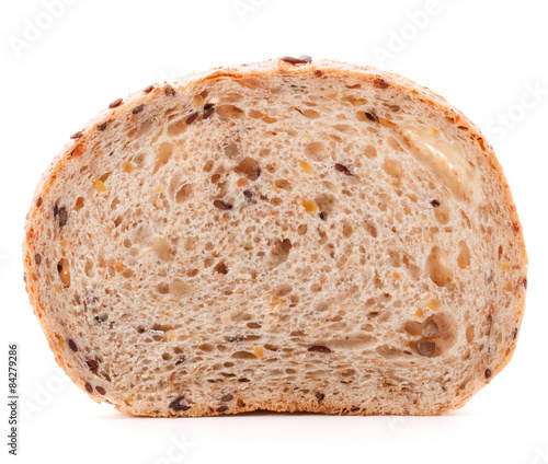 Slice of fresh white grained bread isolated on white background