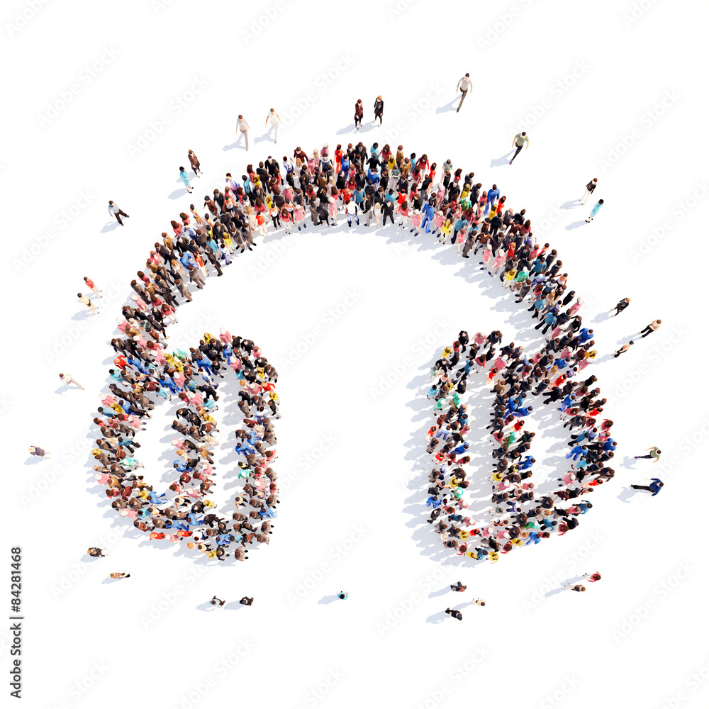 people in the shape of headphones. people in the shape of headphones.