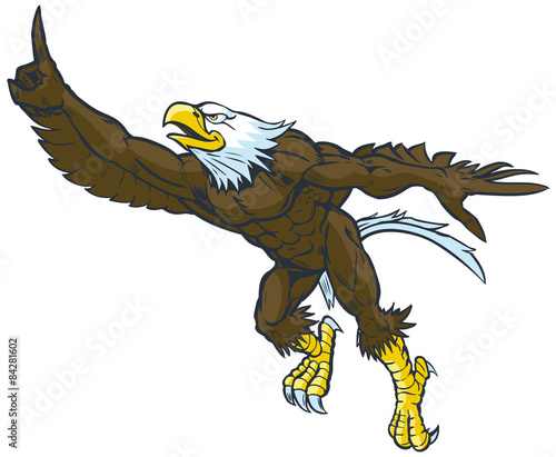 Cartoon Bald Eagle Mascot Doing Number One Gesture