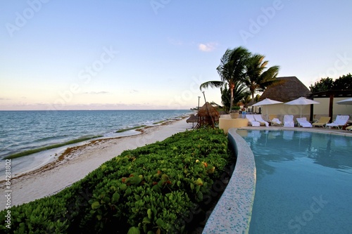 Sunset at the beach in Mayakoba, Mexico