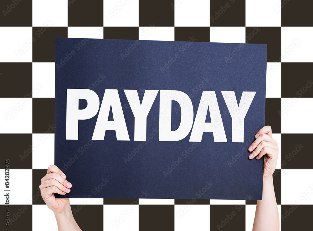 Payday card with checkered flag on background 