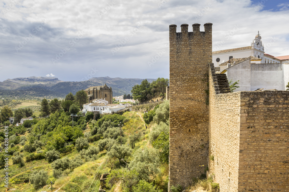 Medieval fort wall in the Spanish Moor town of Ronda, Spain.