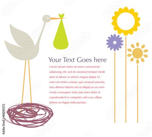 Stork With Baby With Gradient Mesh, Vector Illustration