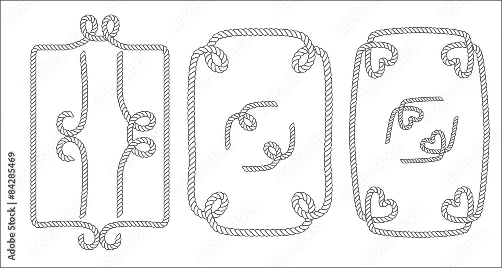 Vector set of decorative rope borders, frames and elements black and ...