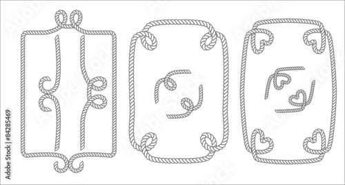 Vector set of decorative rope borders, frames and elements black and white