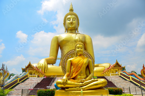 Buddha background statue Thailand temple gold big Asian