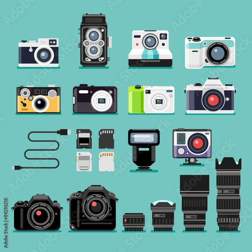 Camera flat icons. Vector illustration.