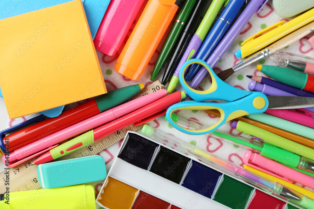 School stationery close-up background School stationery close-up background