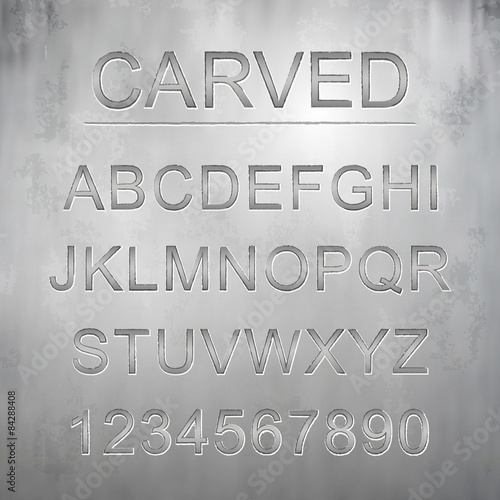 metallic carved font design set