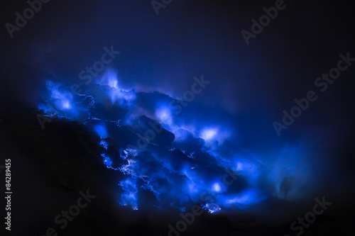 Blue sulfur flames, Kawah Ijen volcano, East Java photo