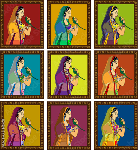 Indian Queen/ princess portrait -inspired by 16th century India Rajput style of art.