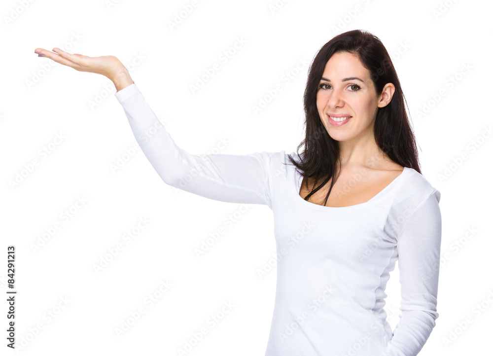 Woman with hand showing something Woman with hand showing something