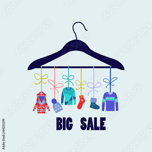Vector Background of Hanger with fashion winter clothing